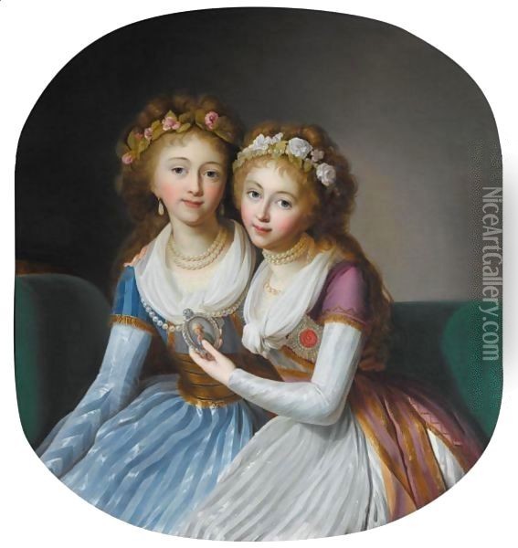 Portrait Of Alexandra Pavlova, Grand Duchess Of Russia (1783 -1801)and Elena Pavlovna, Grand Duchess Of Russia (1784-1803) Oil Painting - Johann Neumann