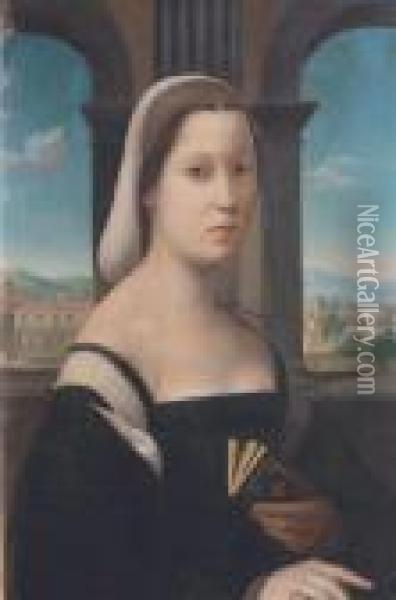 Portrait Of A Young Woman Holding A Book Oil Painting - Leonardo Da Vinci