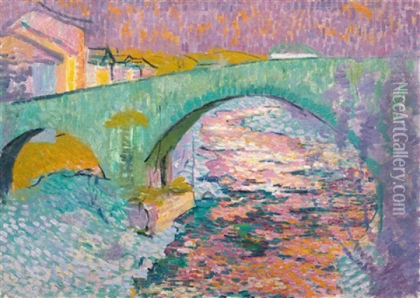 Bridge Over The Maira In Stampa Oil Painting - Giovanni Giacometti