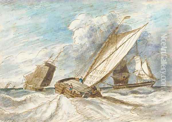 A trading barge heeling in the breeze Oil Painting - Nicholas Pocock