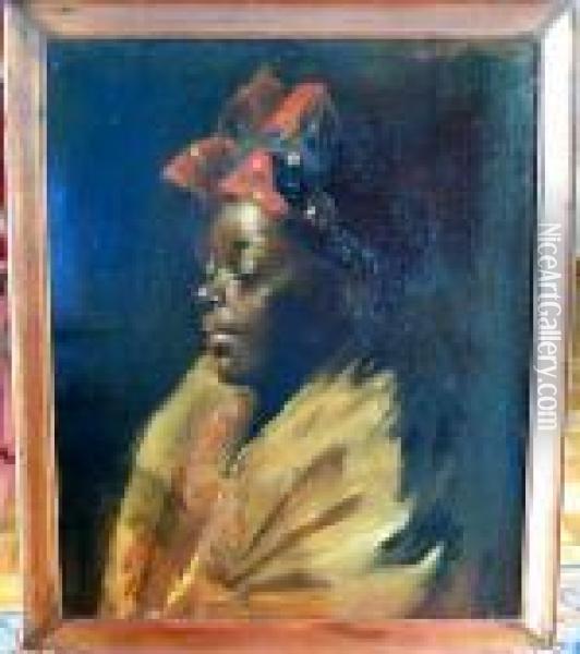 Portrait Of Pretty Young African American Girl Oil Painting - Harry Herman Roseland