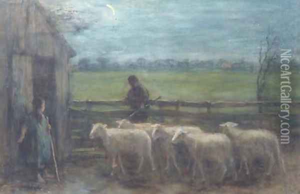 Het binnendrijven der schapen guiding the flock home Oil Painting - Jozef Israels