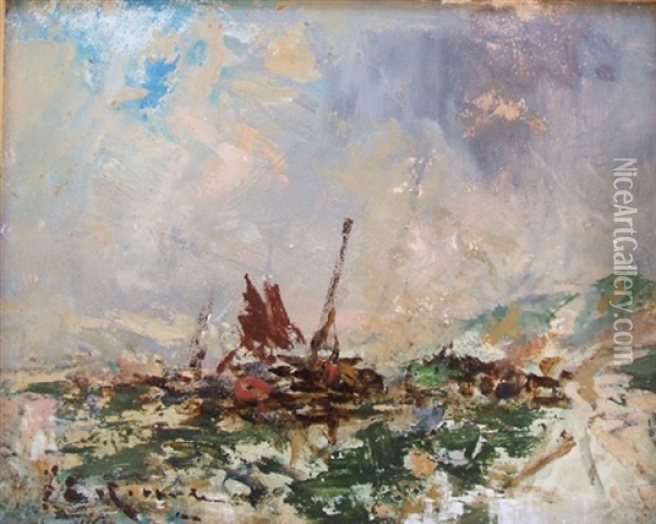 Barque Sur La Cote Oil Painting - Jean Etienne Karnec