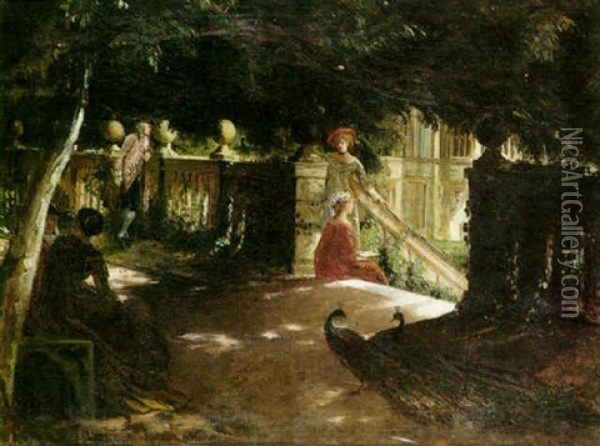 In A Summer Garden Oil Painting - William Holyoake