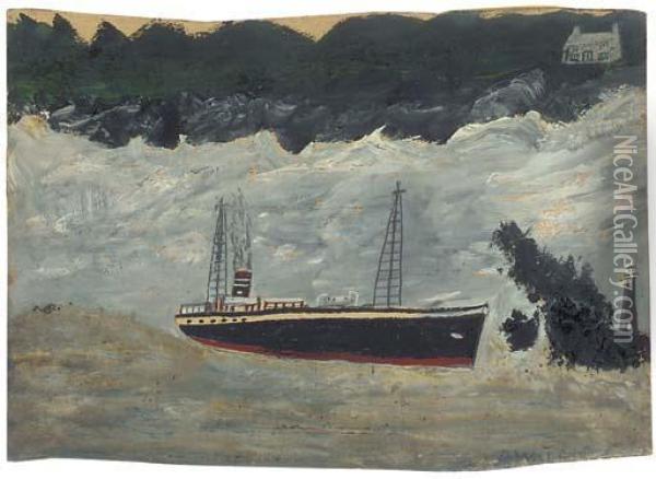 Steamer Approaching Lighthouse Oil Painting - Alfred Wallis