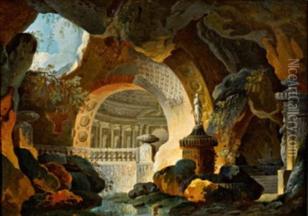Grotte Oil Painting - Charles-Louis Clerisseau