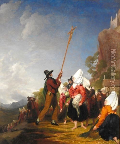 Austrian Pilgrims Oil Painting - George Robert Lewis