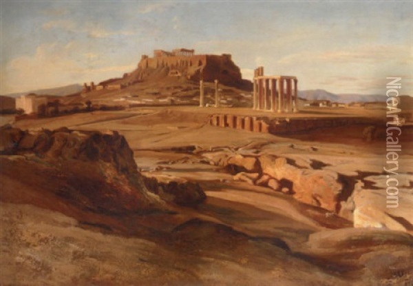 View Of The Acropolis From The Elissos River Oil Painting - Carl Johann Neumann