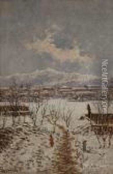 Neve Sul Canavese Oil Painting - Enrico Reycend