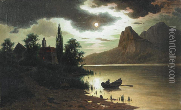 Boatman At Night Oil Painting - Fritz Chwala