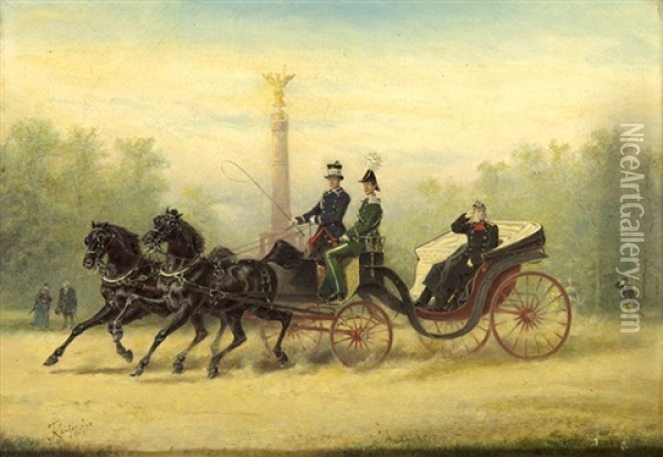 Kutschfahrt Mit Kaiser Wilhelm I. Vor Der Berliner Siegessaule Oil Painting - Friedrich Kaiser