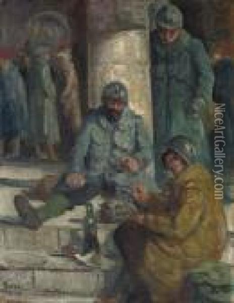 Soldats A La Gare Oil Painting - Maximilien Luce