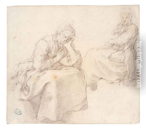 Two Studies Of A Seated Woman Oil Painting - Abraham Bloemaert