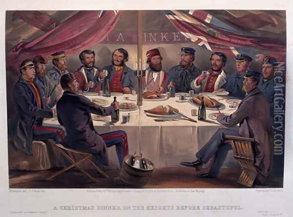 A Christmas Dinner on the Heights before Sebastopol, engraved by J.A. Vinter, from The Seat of War in the East - First Series, published by Colnaghi and Co., 1855 Oil Painting - William Simpson