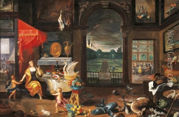 Allegorie Des Geschmackssinns (collab. W/peter Casteels Der Alter) Oil Painting - Ferdinand van Kessel
