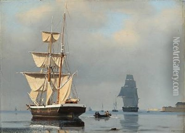 Quiet Afternoon With Sailing Ships On A Roadstead Oil Painting - Carl Johann Neumann