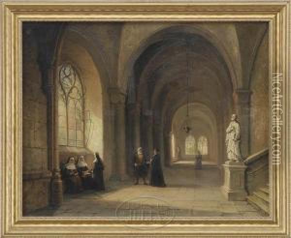 A Visit To The Convent Oil Painting - Jean-Baptist Tetar Van Elven
