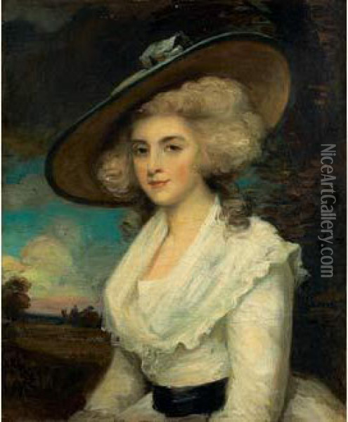 Portrait De Femme Au Chapeau Oil Painting - John Hoppner