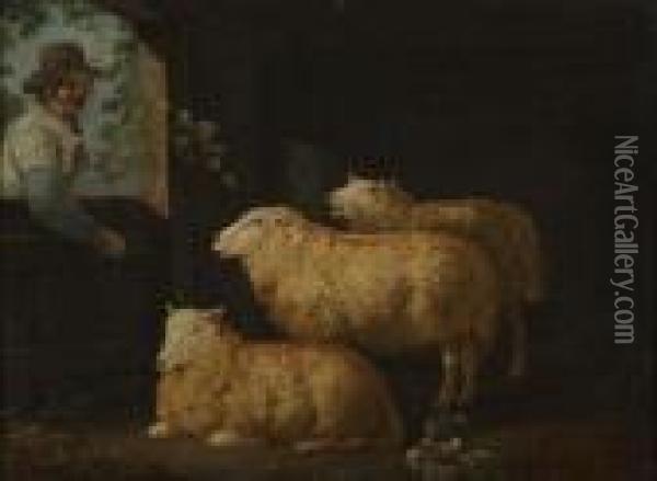 Tending The Sheep Oil Painting - George Morland