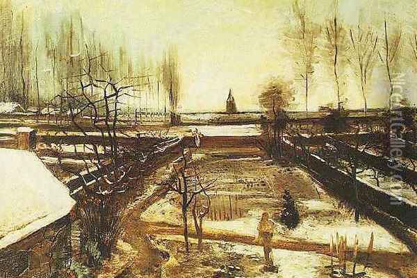 Parsonage Garden At Nuenen In The Snow The II Oil Painting - Vincent Van Gogh