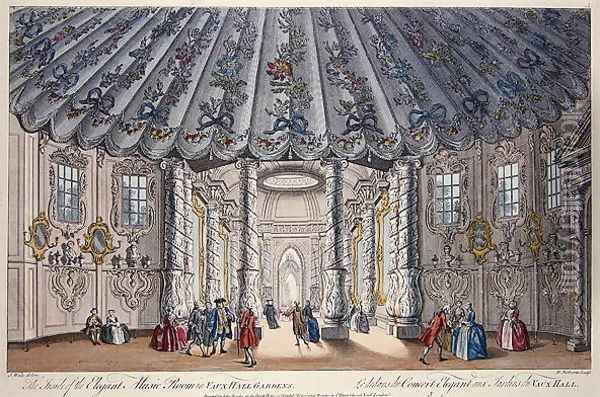 Interior View of the elegant music room in Vauxhall Gardens, engraved by H. Roberts, 1752 Oil Painting - Samuel Wale
