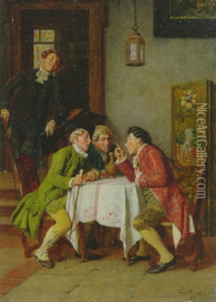Vier Herren Der Rokoko - Zeit Im Salon Am Tisch Beim Disput Oil Painting - Wilhelm Loewith