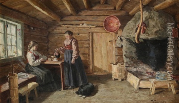 Bondeinterior Oil Painting - Thorvald Torgersen