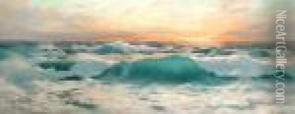 Sunset Over The Waves Oil Painting - John Baragwanath King