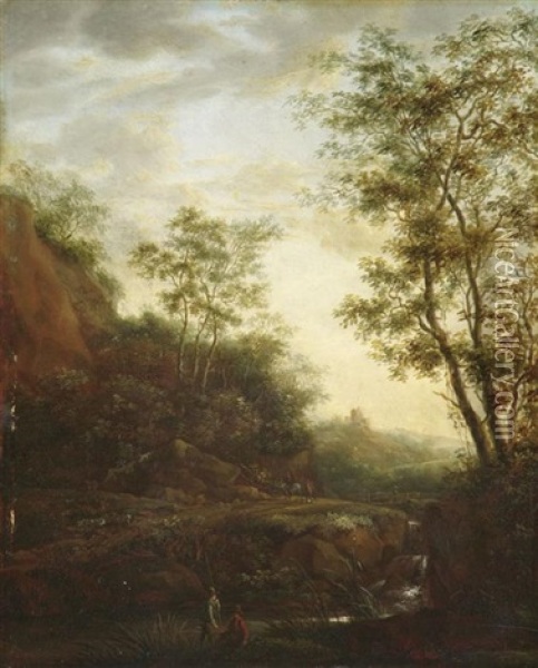 Gebirgslandschaft Mit Anglern Und Wanderern Oil Painting - Jacques d' Arthois