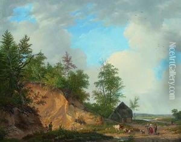 Jager Und Hirten Bei Einer
 Sandgrube Oil Painting - Abraham Johannes Couwenberg, Jzn.