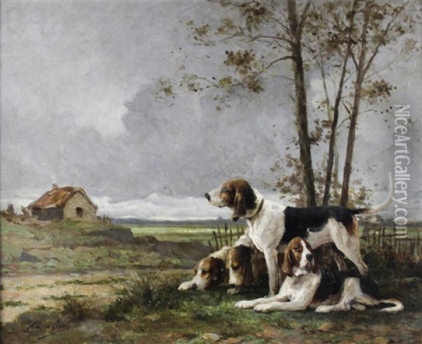 Hounds Oil Painting - Jean Victor Albert De Gesne
