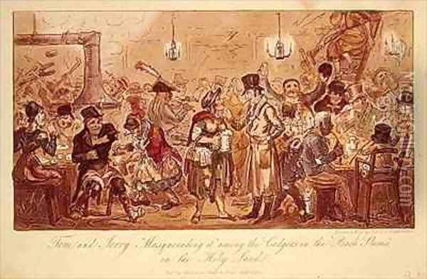 Tom and Jerry Masquerading It Among the Cadgers in the Back Slums in the Holy Land Oil Painting - George Cruikshank I