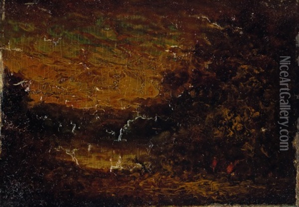 Forest Pond And Indians Oil Painting - Ralph Albert Blakelock