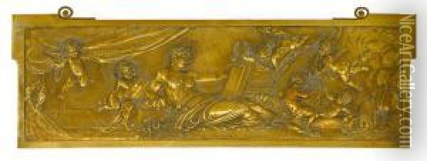 The Rectangular Brass Relief Plaque Depicting Venus Attended By Putti Oil Painting - Carl Waschmann