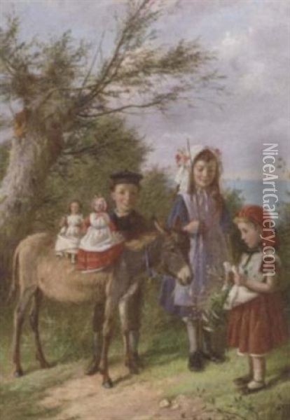 Dollies On A Donkey Oil Painting - Charles Hunt the Younger
