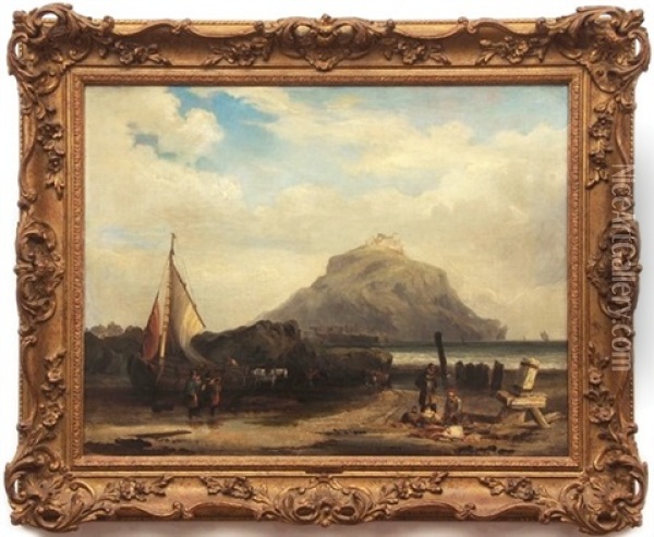 Fisher Folk Before St Michael's Mount Oil Painting - John James Chalon