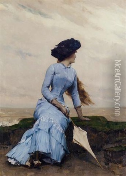 Looking Out To Sea Oil Painting - Charles Hermans