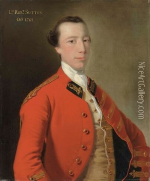 Portrait Of Lord Robert Manners-sutton (1722-1762), Half-length, In Uniform Oil Painting - Joseph Wright (of Derby)
