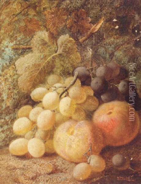 Grapes And Peaches On A Mossy Bank Oil Painting - Vincent Clare