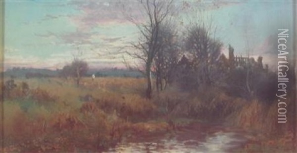 The Stream At Dusk (2 Works) Oil Painting - William Manners