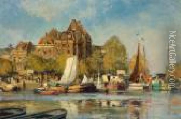 Veduta Di Dordrecht Oil Painting - Heinrich Hermanns