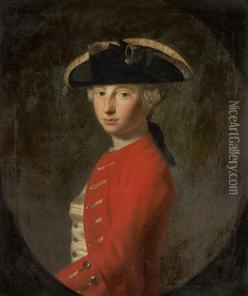 George Raymond Glanville; Called; Wearing A Red Military Coat Oil Painting - Allan Ramsay