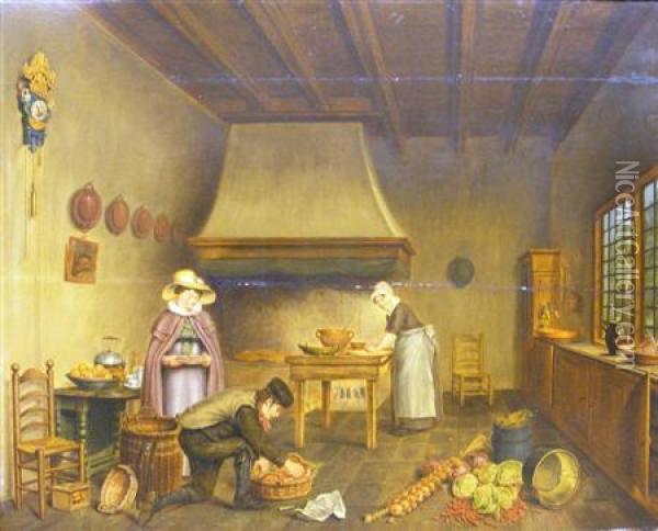 Preparing Luncheon Oil Painting - Jacobus Johannes Lauwers