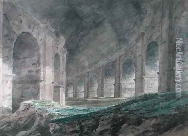 Interior of the Lower Ambulatory of the Colosseum, Rome, 1778 Oil Painting - John Robert Cozens