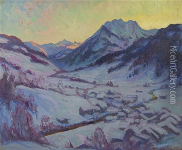 Sundown In The Alps, Gstaad Oil Painting - William Samuel Horton