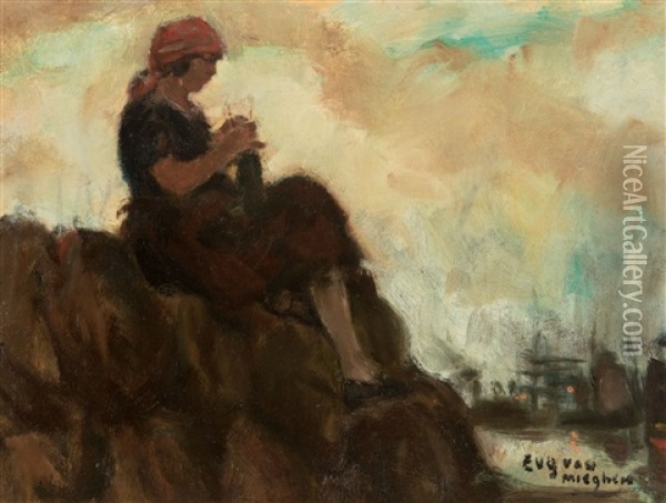 Harbour Girl Oil Painting - Eugene van Mieghem