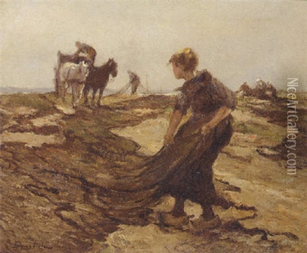 Netmenders In The Dunes Oil Painting - German Grobe