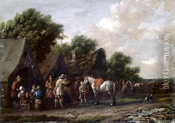 Cavaliers Resting Before An Inn Oil Painting - Barend Gael or Gaal