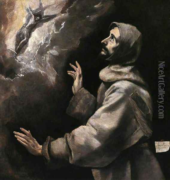 St Francis Receiving the Stigmata 1585-90 Oil Painting - El Greco (Domenikos Theotokopoulos)
