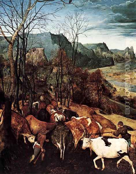 The Return of the Herd (detail) 1565 Oil Painting - Jan The Elder Brueghel
